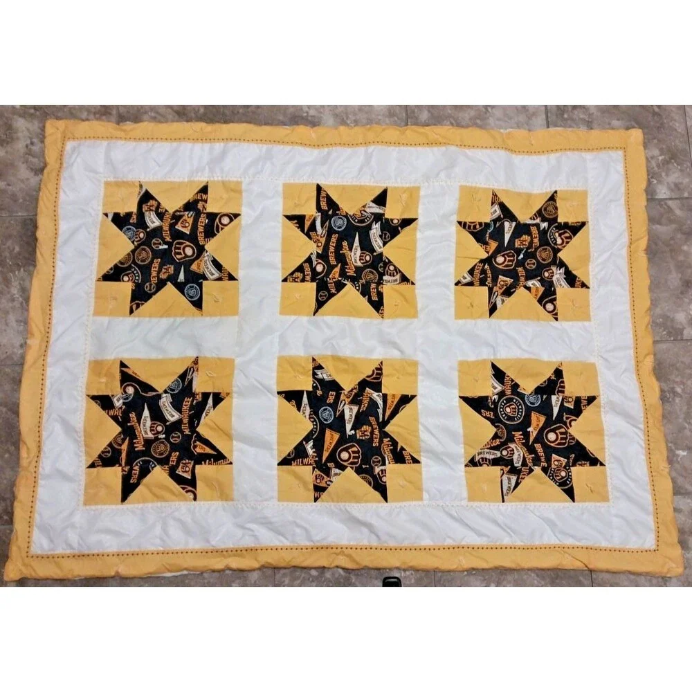 Quilted Baby/Lap Throw Wall Hanging MLB Brewers Granny Machine Stitched 52